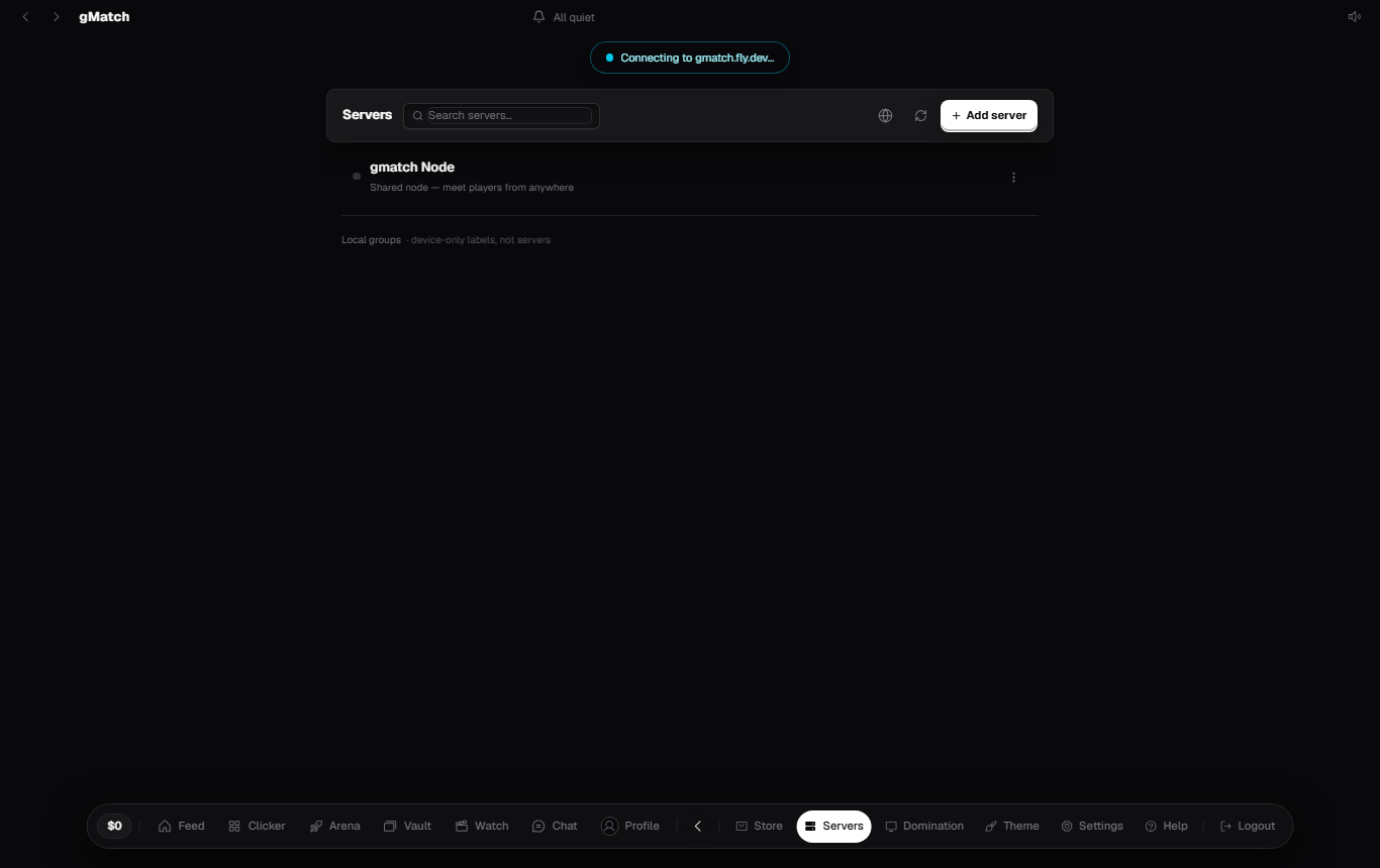 The Servers list showing the built-in public world and a local node